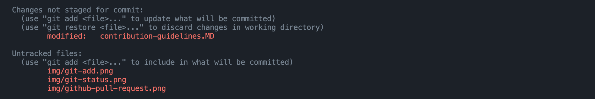 Git status message